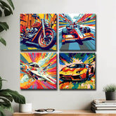 Canvas Art in Pop Art Style Vibrant Speed Depictions As A Picture Wall